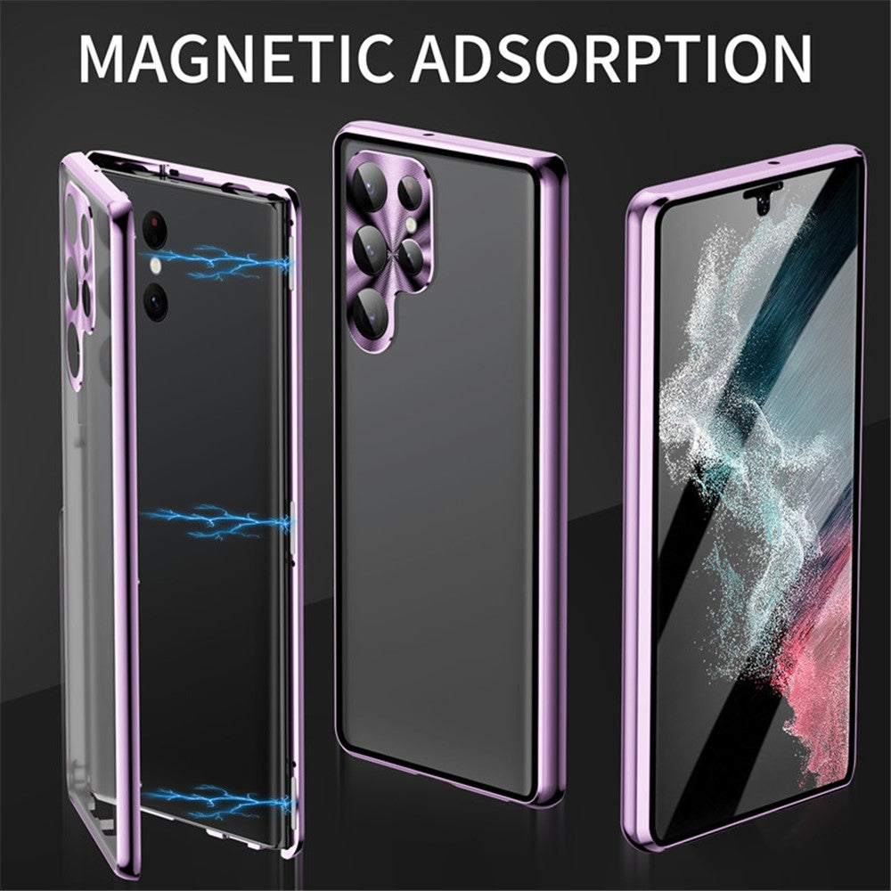 Samsung Galaxy S22 Ultra 5G-mobilcover med dobbeltsidet hærdet glas og magnetisk metalramme med låsespænde