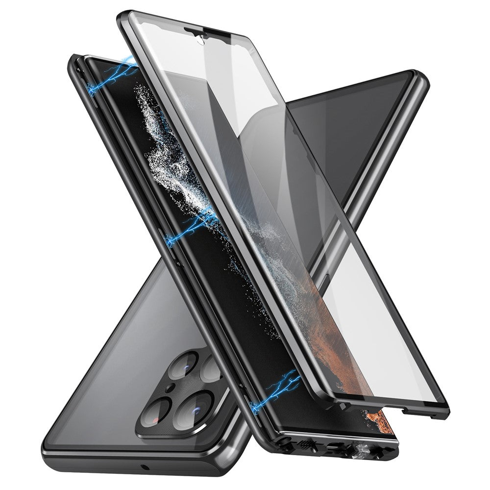 Samsung Galaxy S22 Ultra 5G-mobilcover med dobbeltsidet hærdet glas og magnetisk metalramme med låsespænde