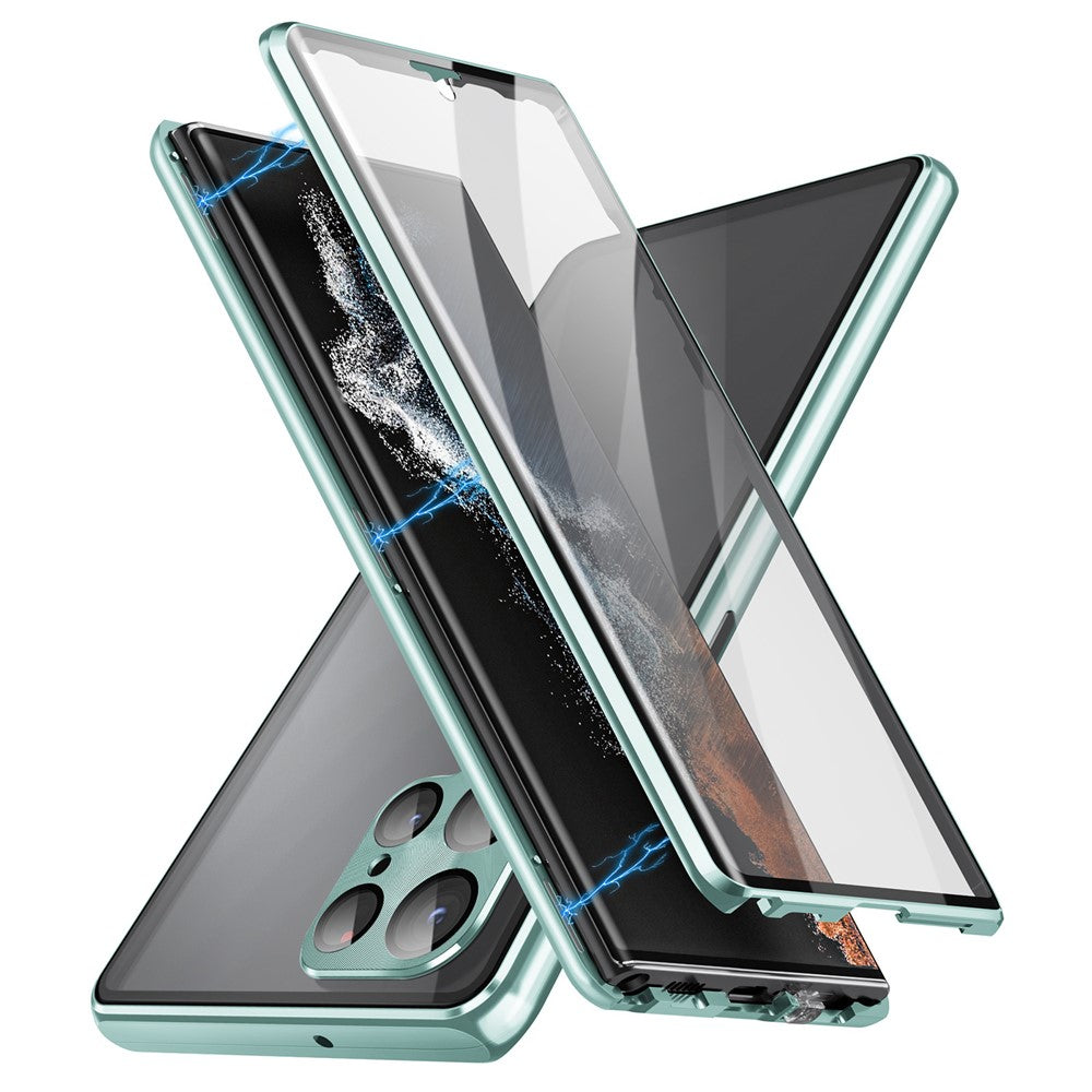 Samsung Galaxy S22 Ultra 5G-mobilcover med dobbeltsidet hærdet glas og magnetisk metalramme med låsespænde