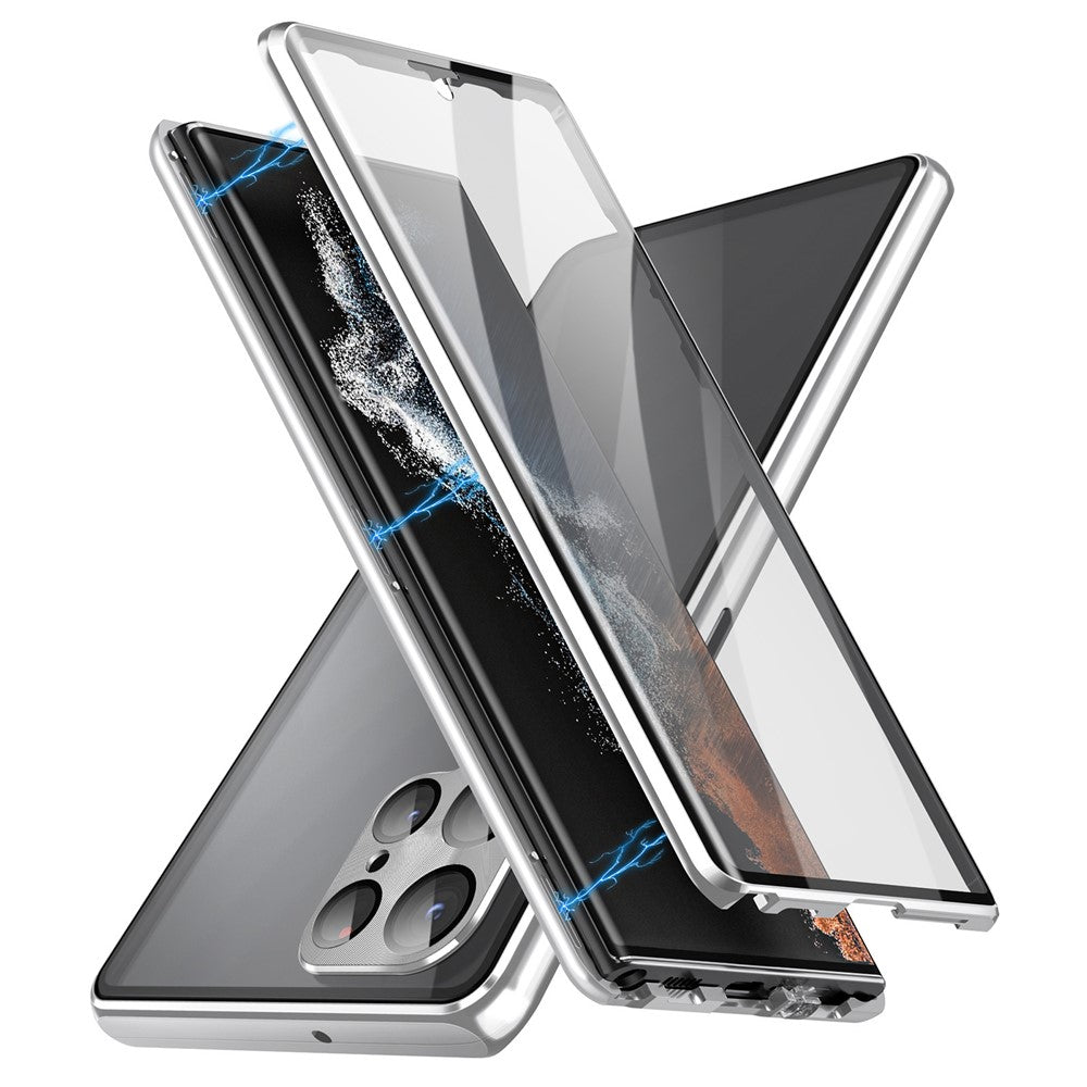 Samsung Galaxy S22 Ultra 5G-mobilcover med dobbeltsidet hærdet glas og magnetisk metalramme med låsespænde