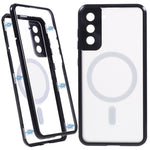For Samsung Galaxy S22+ 5G Clear Magnetic Phone Case Tempered Glass Back Frosted PC Metal Frame Protective Cover