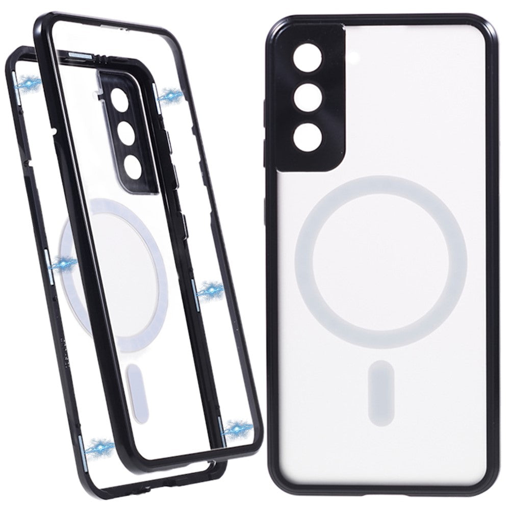 For Samsung Galaxy S22+ 5G Clear Magnetic Phone Case Tempered Glass Back Frosted PC Metal Frame Protective Cover