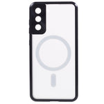 For Samsung Galaxy S22+ 5G Clear Magnetic Phone Case Tempered Glass Back Frosted PC Metal Frame Protective Cover