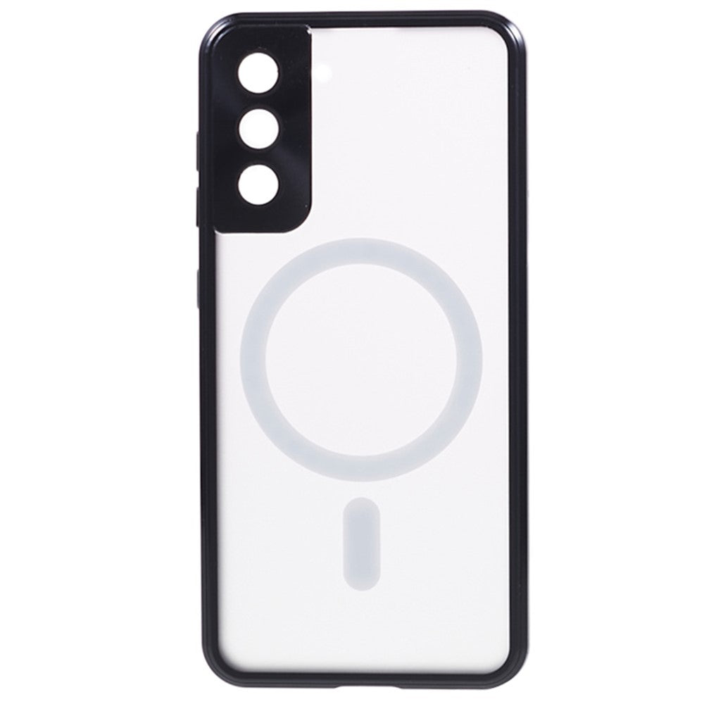 For Samsung Galaxy S22+ 5G Clear Magnetic Phone Case Tempered Glass Back Frosted PC Metal Frame Protective Cover