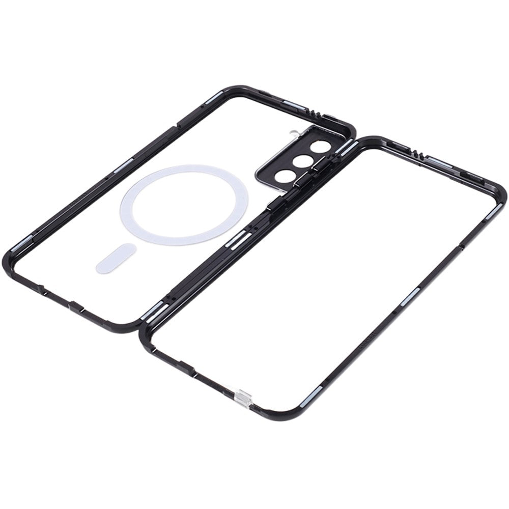 For Samsung Galaxy S22+ 5G Clear Magnetic Phone Case Tempered Glass Back Frosted PC Metal Frame Protective Cover
