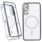 For Samsung Galaxy S22+ 5G Clear Magnetic Phone Case Tempered Glass Back Frosted PC Metal Frame Protective Cover