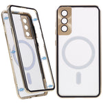 For Samsung Galaxy S22+ 5G Clear Magnetic Phone Case Tempered Glass Back Frosted PC Metal Frame Protective Cover