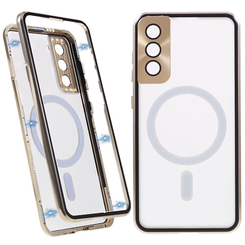 For Samsung Galaxy S22+ 5G Clear Magnetic Phone Case Tempered Glass Back Frosted PC Metal Frame Protective Cover