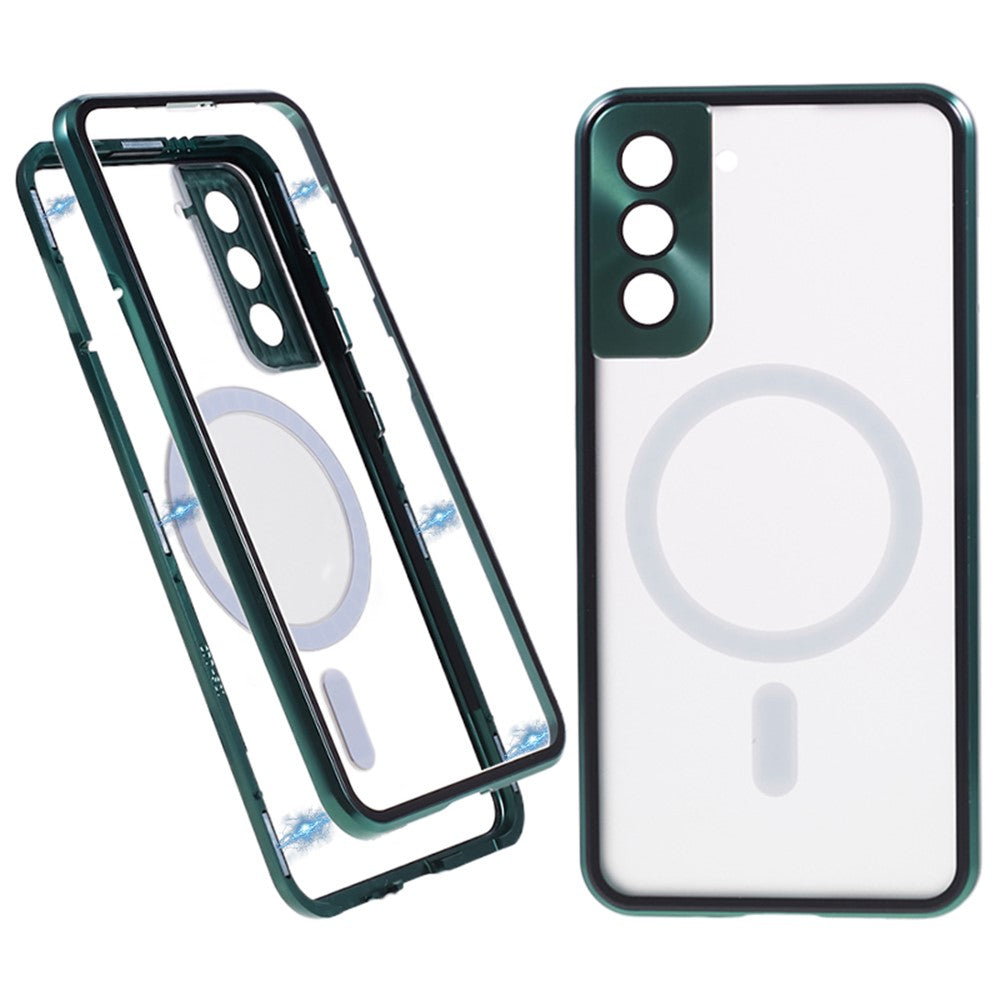 For Samsung Galaxy S22+ 5G Clear Magnetic Phone Case Tempered Glass Back Frosted PC Metal Frame Protective Cover