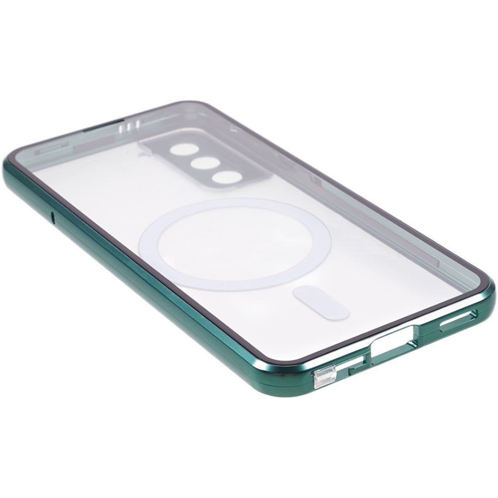 Samsung Galaxy S21 5G dobbeltsidet beskyttelsescover med magnetisk metalramme, hærdet glasbagside og matteret PC-mobilcover