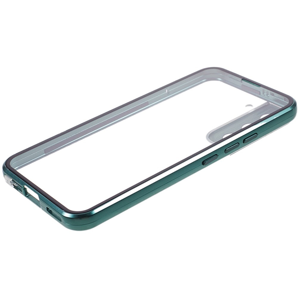 For Samsung Galaxy S22+ 5G Magnetic Metal Frame Phone Case Double Sided Tempered Glass Full Protective Cover with Lock Buckle