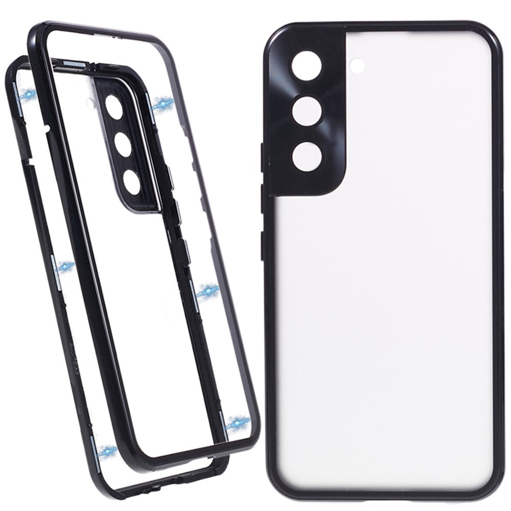 For Samsung Galaxy S22+ 5G Magnetic Metal Frame Phone Case Double Sided Tempered Glass Full Protective Cover with Lock Buckle