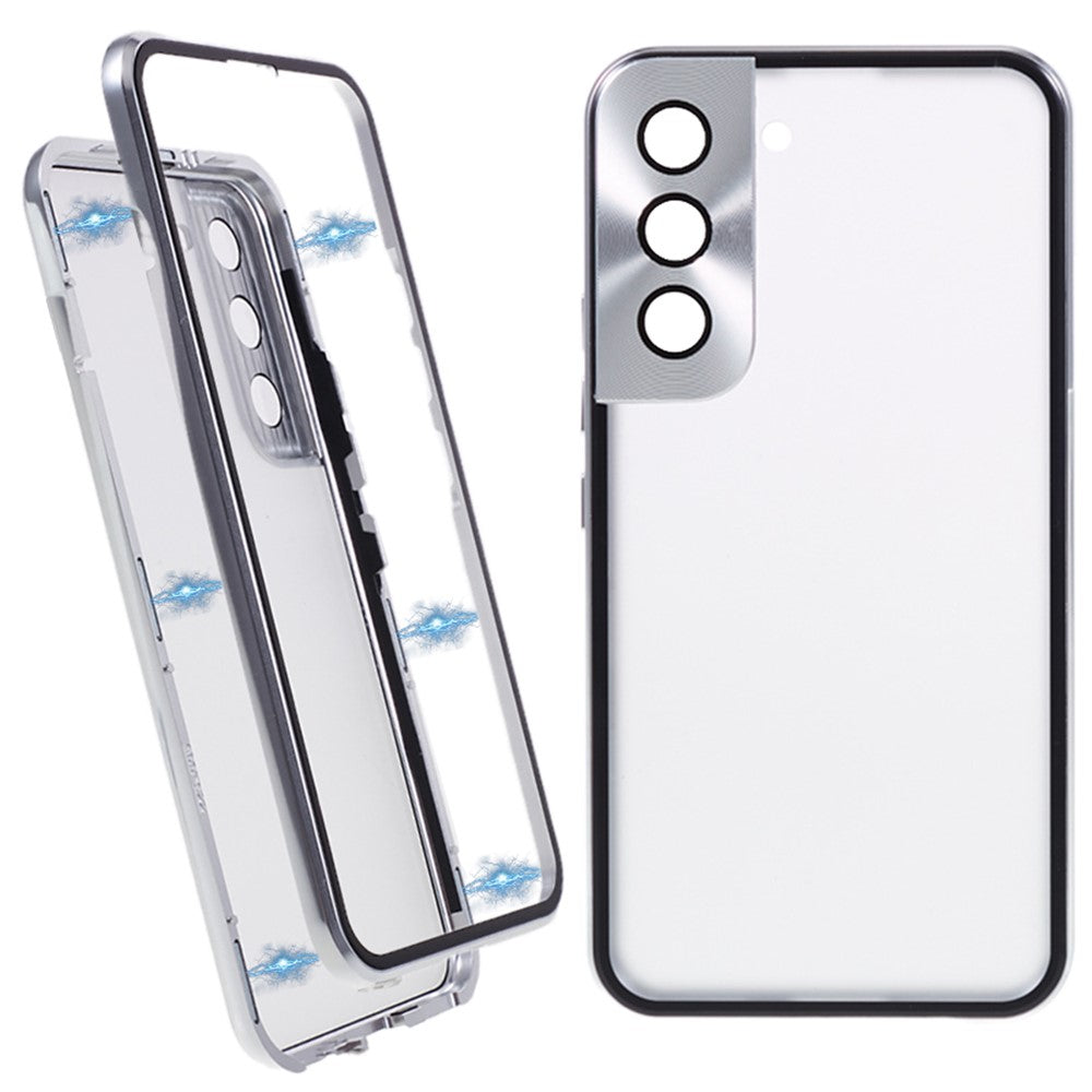 For Samsung Galaxy S22+ 5G Magnetic Metal Frame Phone Case Double Sided Tempered Glass Full Protective Cover with Lock Buckle