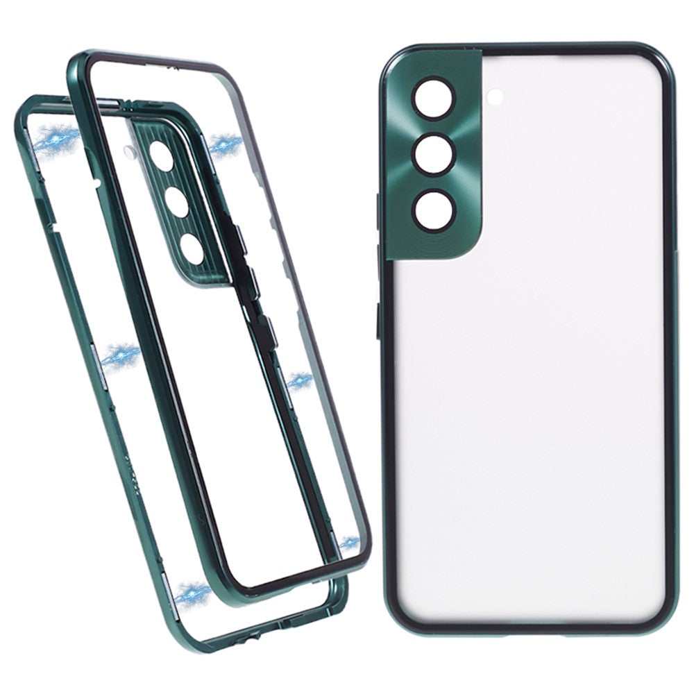 For Samsung Galaxy S21 5G Security Lock Magnetic Phone Case Metal Frame Double Sided Tempered Glass Clear Cover