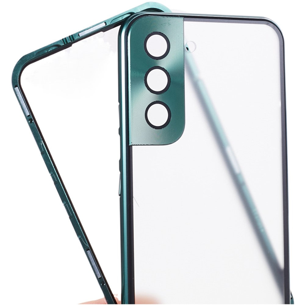 For Samsung Galaxy S21 5G Security Lock Magnetic Phone Case Metal Frame Double Sided Tempered Glass Clear Cover