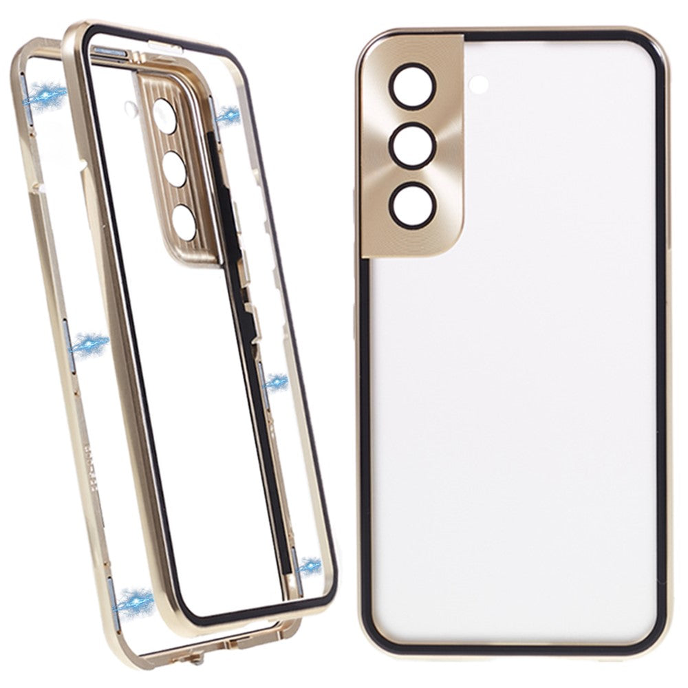 Samsung Galaxy S21 5G sikkerhedslås Magnetisk mobilcover med metalramme og hærdet glas på begge sider, gennemsigtigt cover