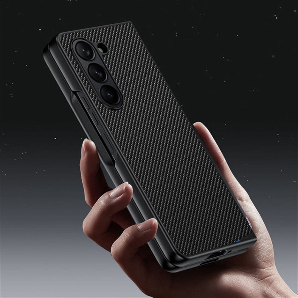 For Samsung Galaxy Z Fold5 5G Slim Fit PU Leather + PC Case Carbon Fiber Texture Phone Cover