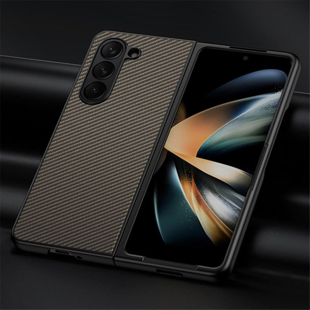 For Samsung Galaxy Z Fold5 5G Slim Fit PU Leather + PC Case Carbon Fiber Texture Phone Cover
