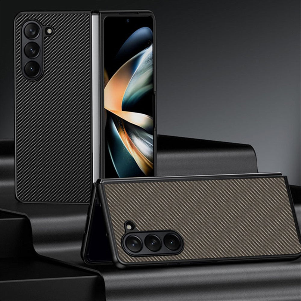 For Samsung Galaxy Z Fold5 5G Slim Fit PU Leather + PC Case Carbon Fiber Texture Phone Cover