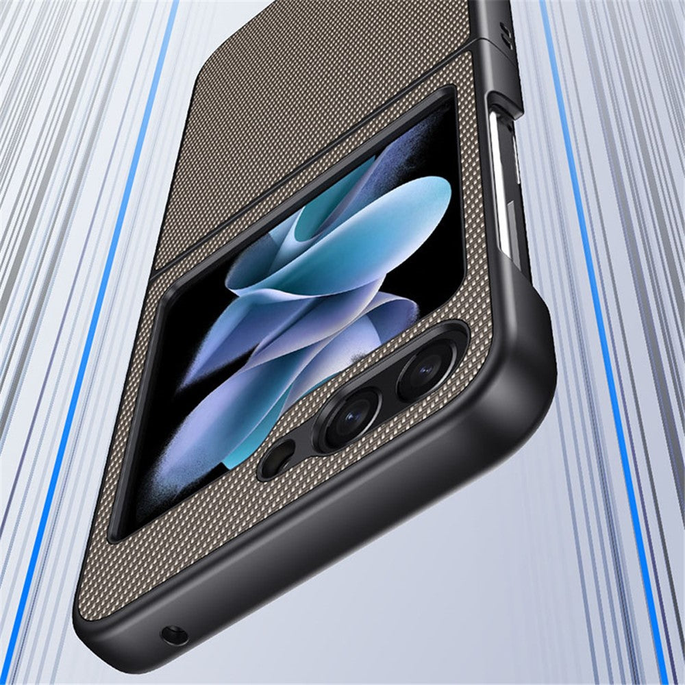 Til Samsung Galaxy Z Flip5 5G telefoncover med kulfibertekstur i PU-læder + PC, ultratyndt cover