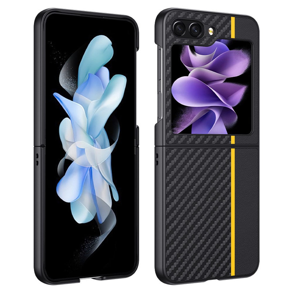 Til Samsung Galaxy Z Flip5 5G telefoncover med kulfibertekstur i PU-læder + PC, ultratyndt cover