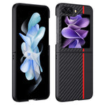 Til Samsung Galaxy Z Flip5 5G telefoncover med kulfibertekstur i PU-læder + PC, ultratyndt cover