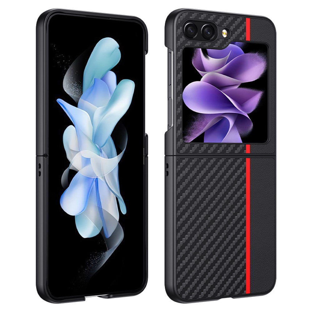 Til Samsung Galaxy Z Flip5 5G telefoncover med kulfibertekstur i PU-læder + PC, ultratyndt cover