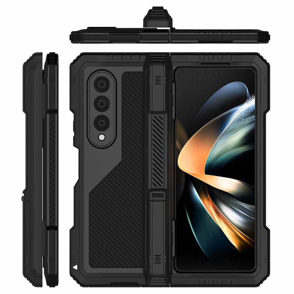 Til Samsung Galaxy Z Fold4 5G Mobilcover i aluminiumslegering + silikone Stødsikkert Støvtæt Beskyttelsescover med støttefod og skærmbeskytter