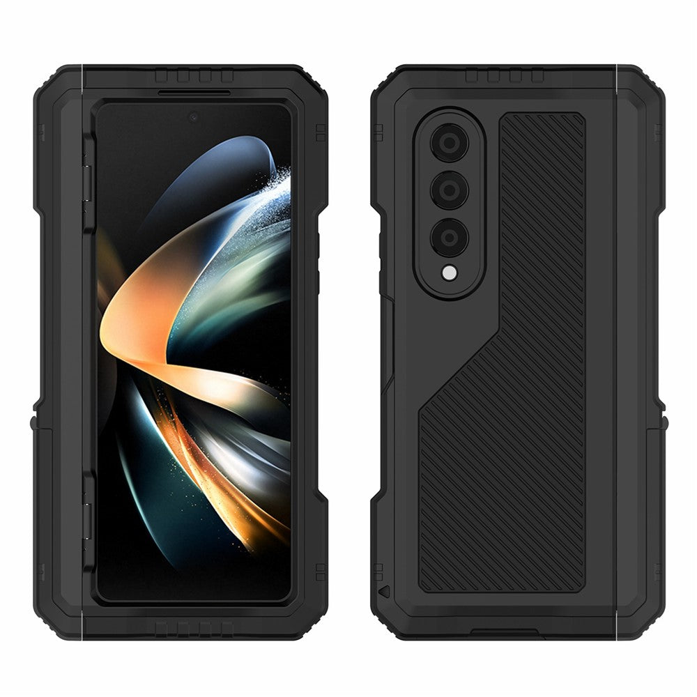 Til Samsung Galaxy Z Fold4 5G Mobilcover i aluminiumslegering + silikone Stødsikkert Støvtæt Beskyttelsescover med støttefod og skærmbeskytter