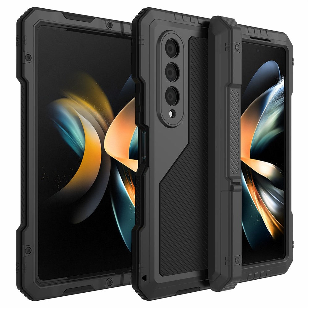 Til Samsung Galaxy Z Fold4 5G Mobilcover i aluminiumslegering + silikone Stødsikkert Støvtæt Beskyttelsescover med støttefod og skærmbeskytter