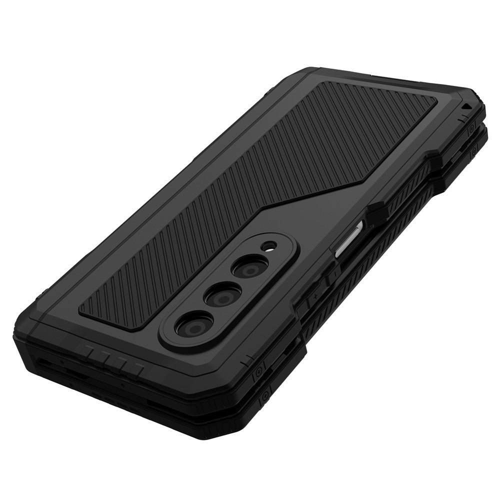 Til Samsung Galaxy Z Fold4 5G Mobilcover i aluminiumslegering + silikone Stødsikkert Støvtæt Beskyttelsescover med støttefod og skærmbeskytter