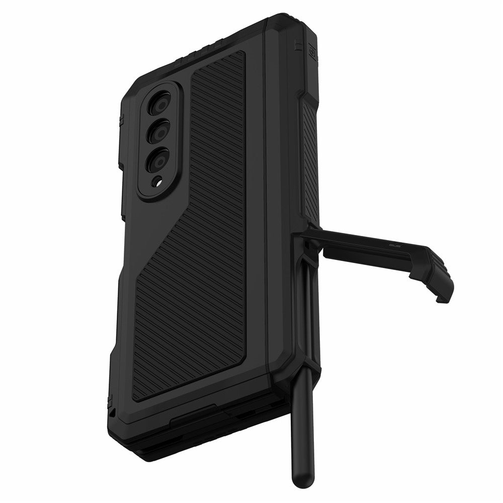 Til Samsung Galaxy Z Fold4 5G Mobilcover i aluminiumslegering + silikone Stødsikkert Støvtæt Beskyttelsescover med støttefod og skærmbeskytter