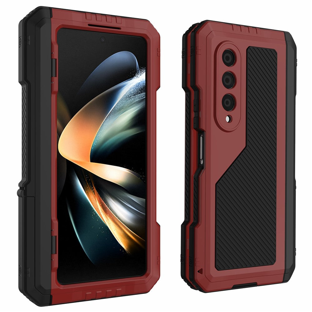 Til Samsung Galaxy Z Fold4 5G Mobilcover i aluminiumslegering + silikone Stødsikkert Støvtæt Beskyttelsescover med støttefod og skærmbeskytter
