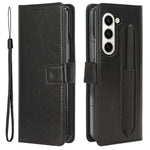 Phone Cover for Samsung Galaxy Z Fold5 5G Leather Wallet Crazy Horse Texture Stand Case with Pen Slot