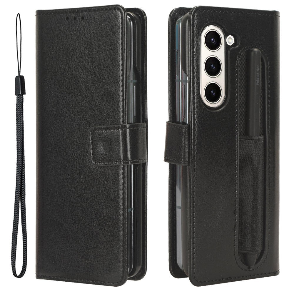 Phone Cover for Samsung Galaxy Z Fold5 5G Leather Wallet Crazy Horse Texture Stand Case with Pen Slot