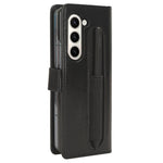 Phone Cover for Samsung Galaxy Z Fold5 5G Leather Wallet Crazy Horse Texture Stand Case with Pen Slot