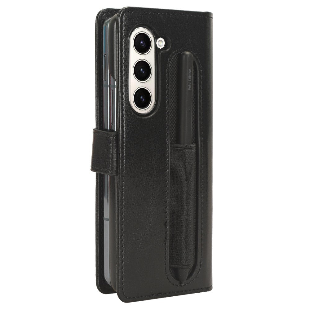 Phone Cover for Samsung Galaxy Z Fold5 5G Leather Wallet Crazy Horse Texture Stand Case with Pen Slot