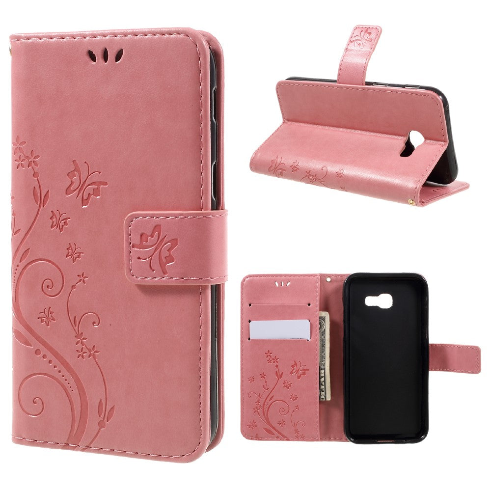 Läderfodral med fjärilsblommor till Samsung Galaxy A3 (2017)