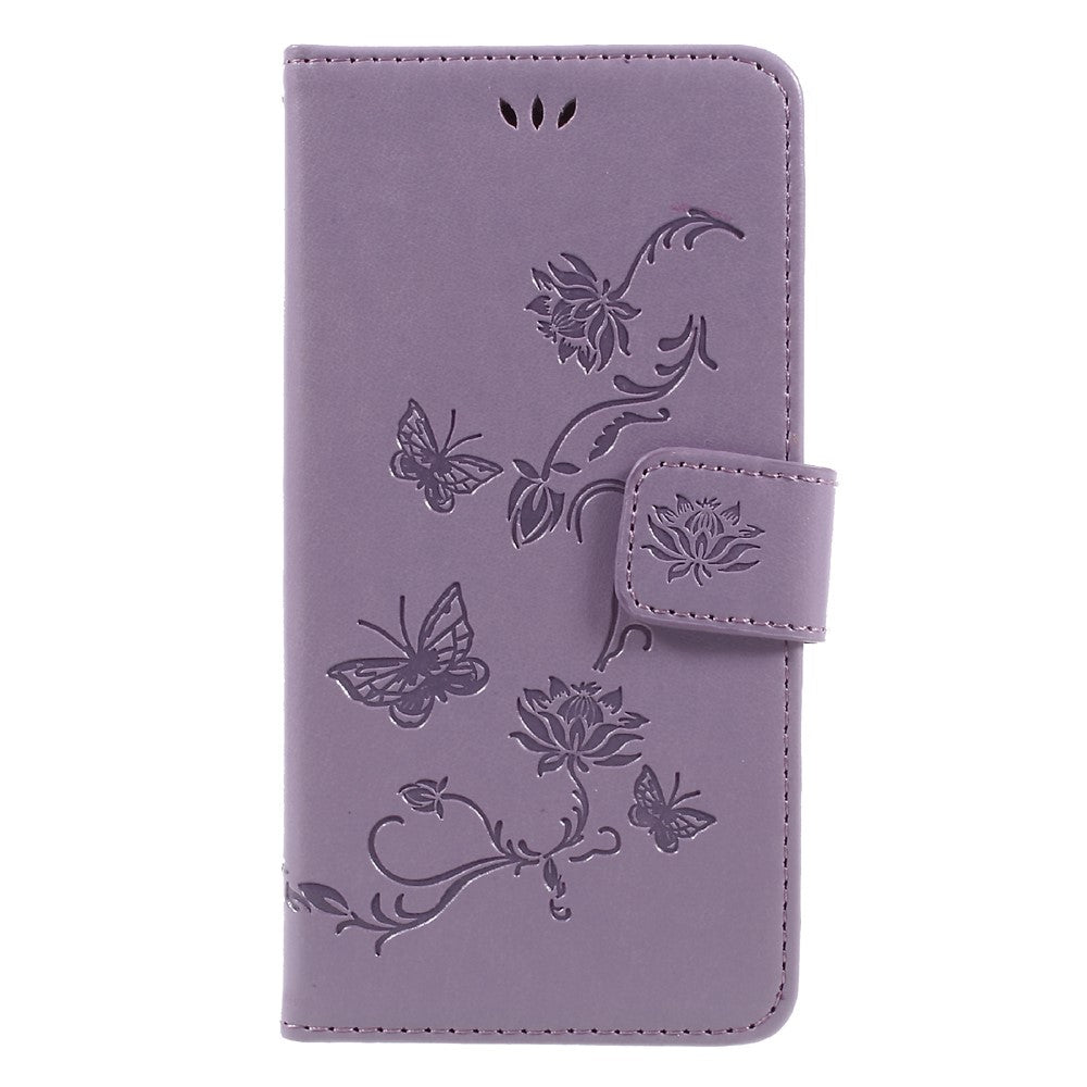 Prægning Sommerfugl Blomst Magnetisk Tegnebog Flip PU Læder Stand Cover til Samsung Galaxy J5 (2017) EU / Asien Version