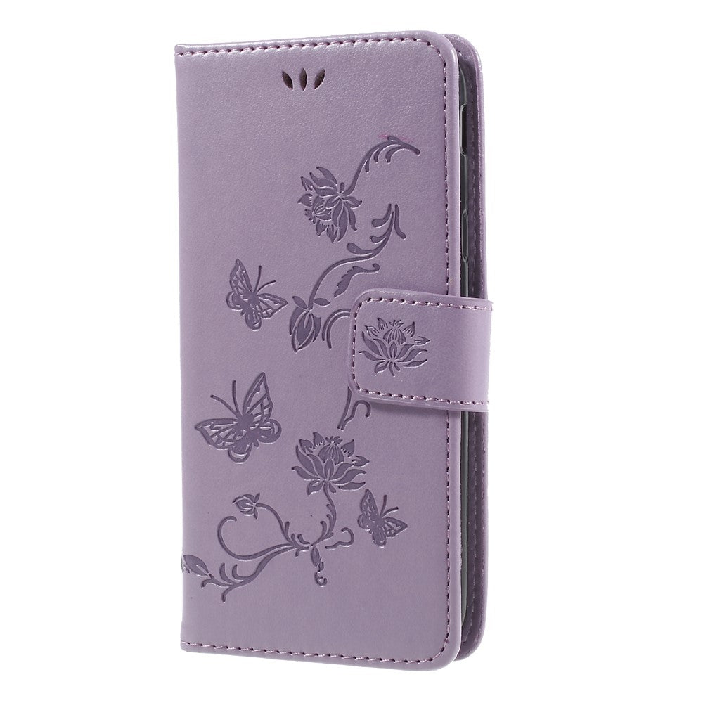 Prægning Sommerfugl Blomst Magnetisk Tegnebog Flip PU Læder Stand Cover til Samsung Galaxy J5 (2017) EU / Asien Version