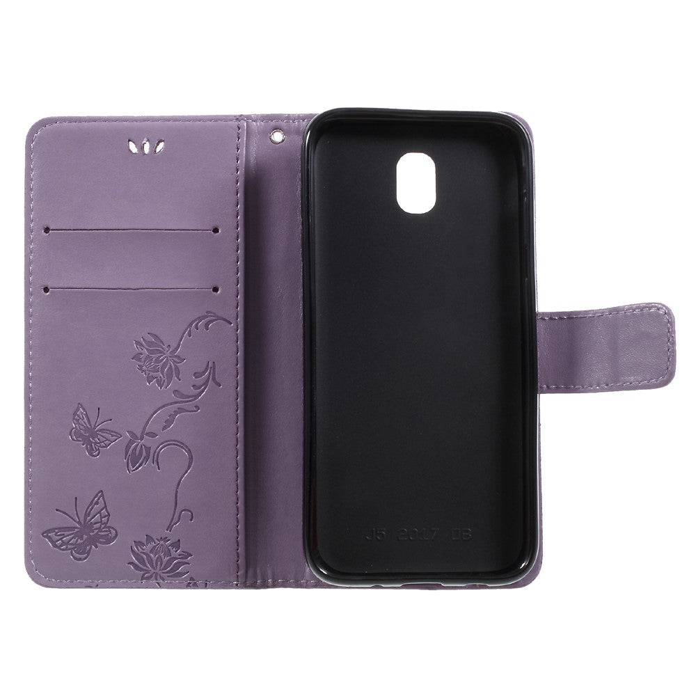 Prægning Sommerfugl Blomst Magnetisk Tegnebog Flip PU Læder Stand Cover til Samsung Galaxy J5 (2017) EU / Asien Version