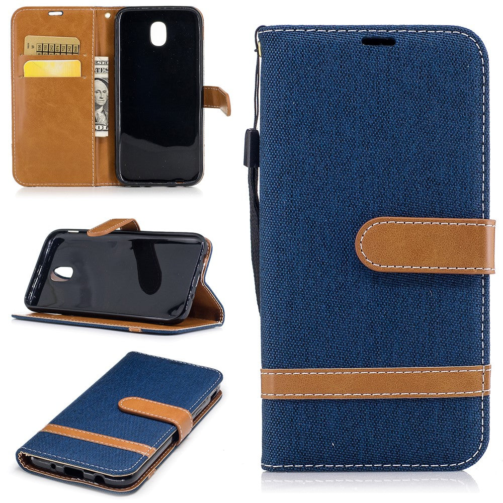 Two-tone Jean Cloth PU Leather Wallet Stand Casing for Samsung Galaxy J5 (2017) J530 EU Version