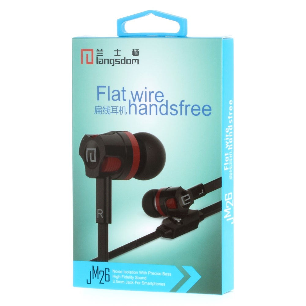 LANGSDOM JM26 3.5mm Flat In-ear Stereo Earphone Headset with Mic for iPhone Samsung HTC