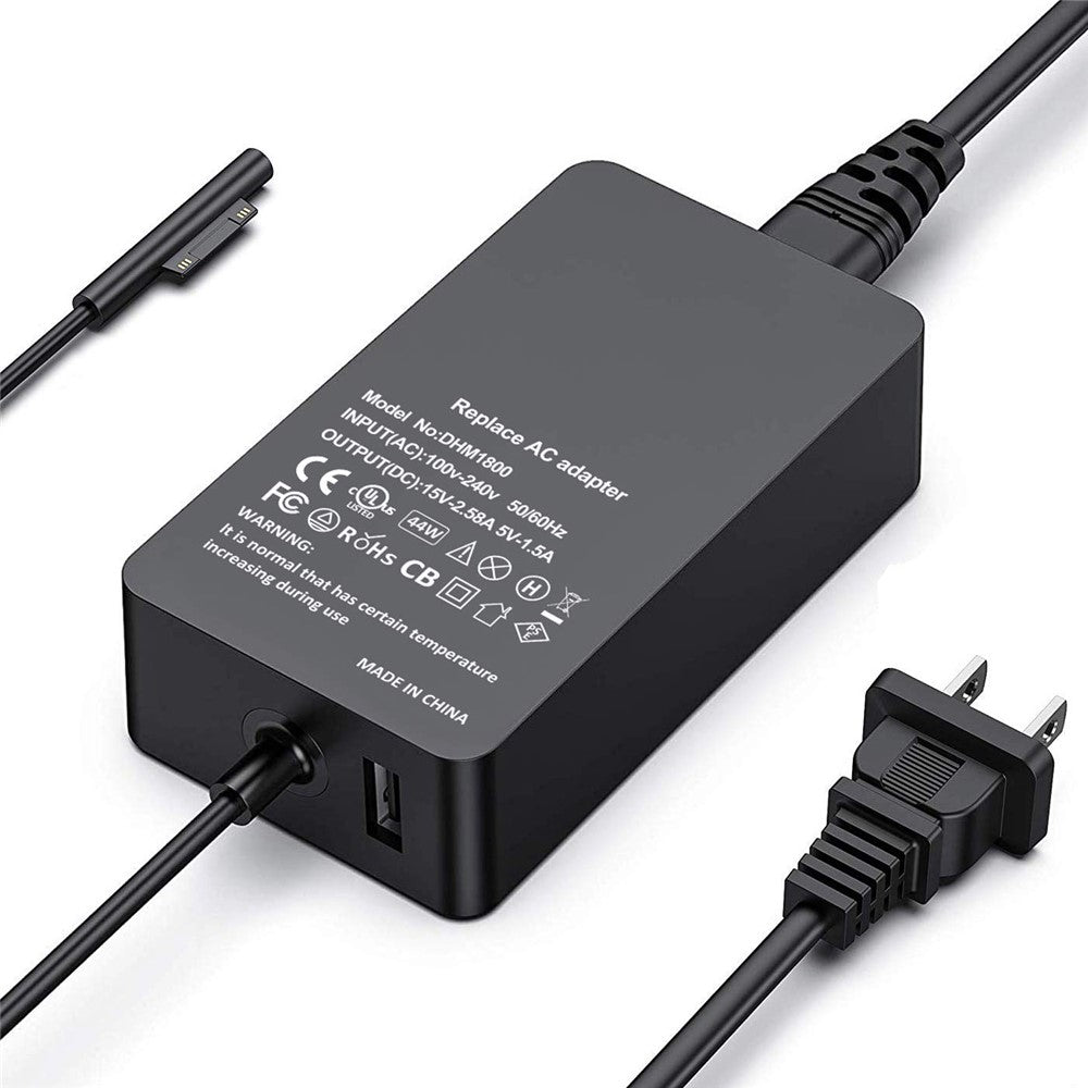 44W 15V 2,58A strømadapteroplader med USB-opladningsport til Microsoft Surface Pro 6/5/4/3 osv.