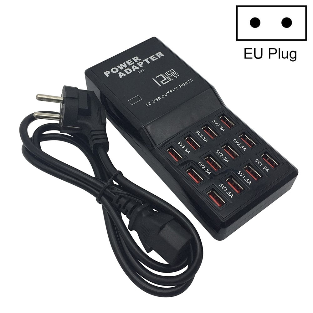 W-858 12A 12 USB Ports Wall Desktop Charger Power Adapter AC100-240V