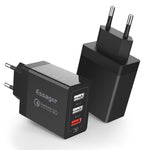 ESSAGER QC3.0 + Dobbelt 2.4A USB 30W Rejseoplader Vægoplader