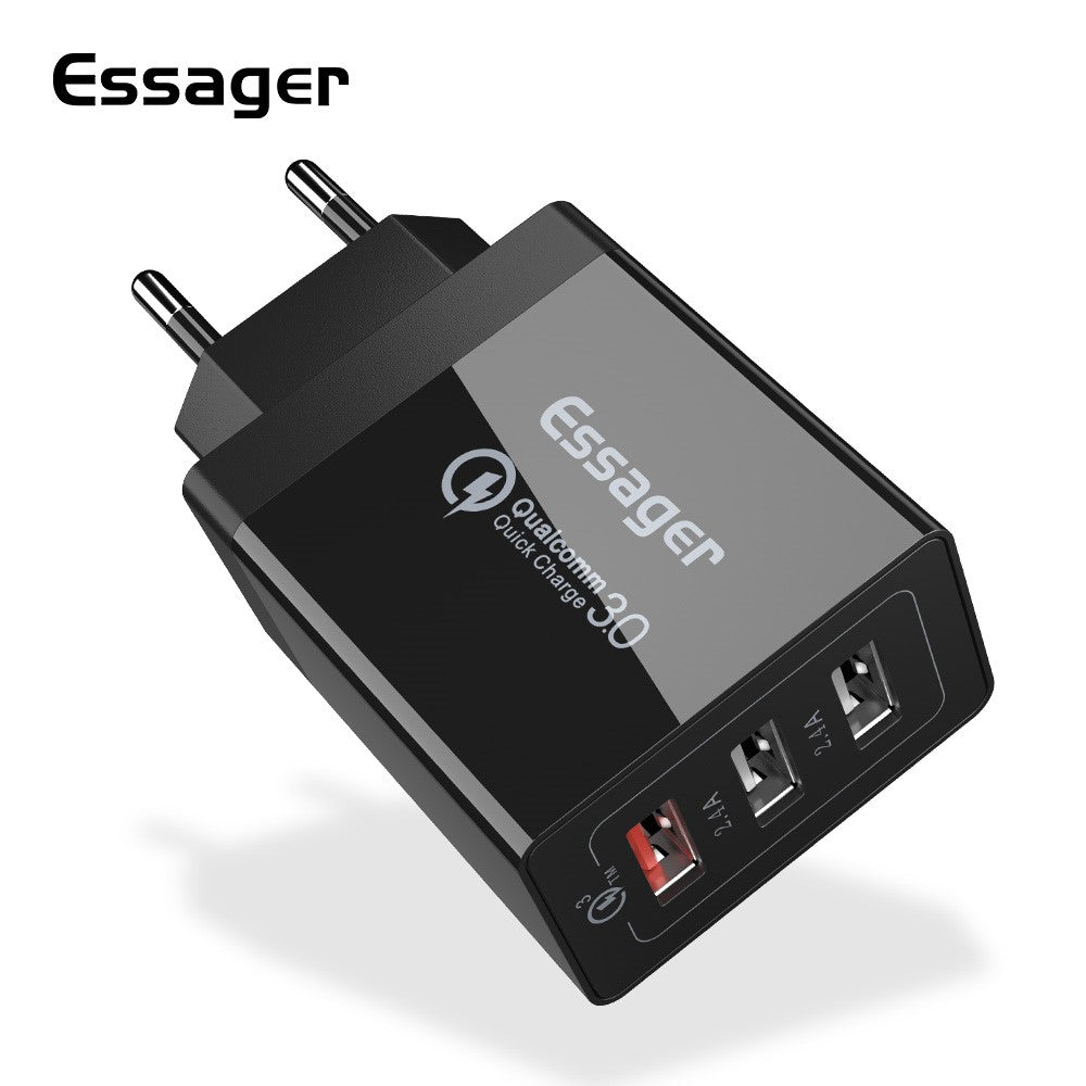 ESSAGER QC3.0 + Dobbelt 2.4A USB 30W Rejseoplader Vægoplader