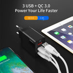 ESSAGER QC3.0 + Dobbelt 2.4A USB 30W Rejseoplader Vægoplader