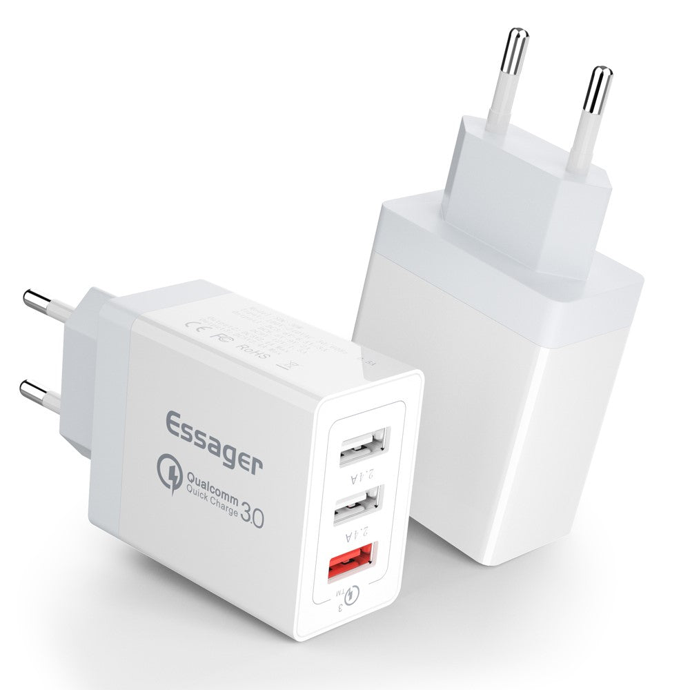 ESSAGER QC3.0 + Dobbelt 2.4A USB 30W Rejseoplader Vægoplader