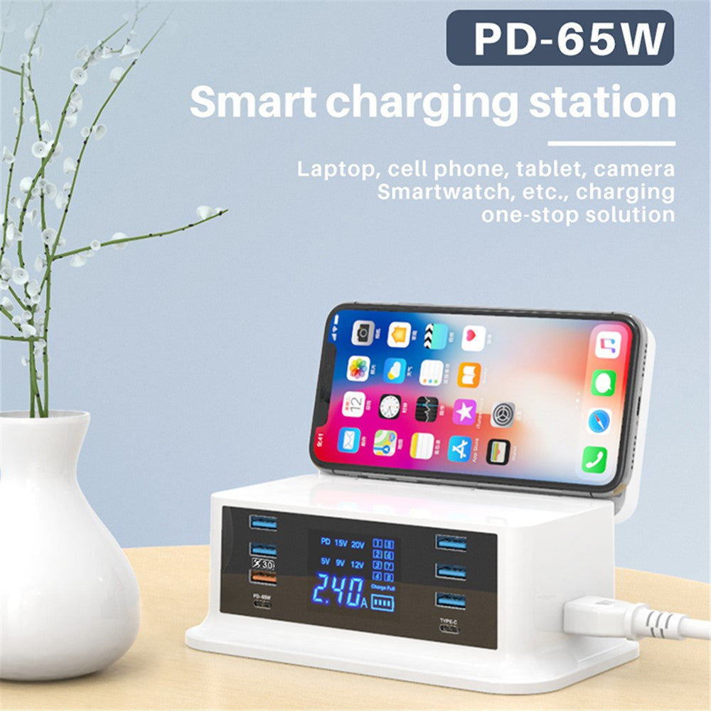 WIN HOW SOLUTION YC-CDA36 PD65W Hurtig Opladning QC3.0 Mobiltelefon Laptop Opladerdock Trådløs Oplader med Natlys (CE Certificeret)